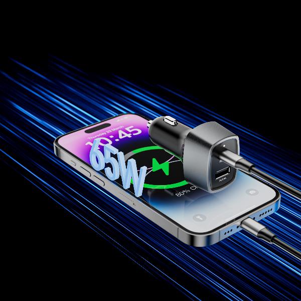 Celly CC1USBC1USBA65W - Car charger with dual USB-C and USB-A ports, maximum power 65 Watts