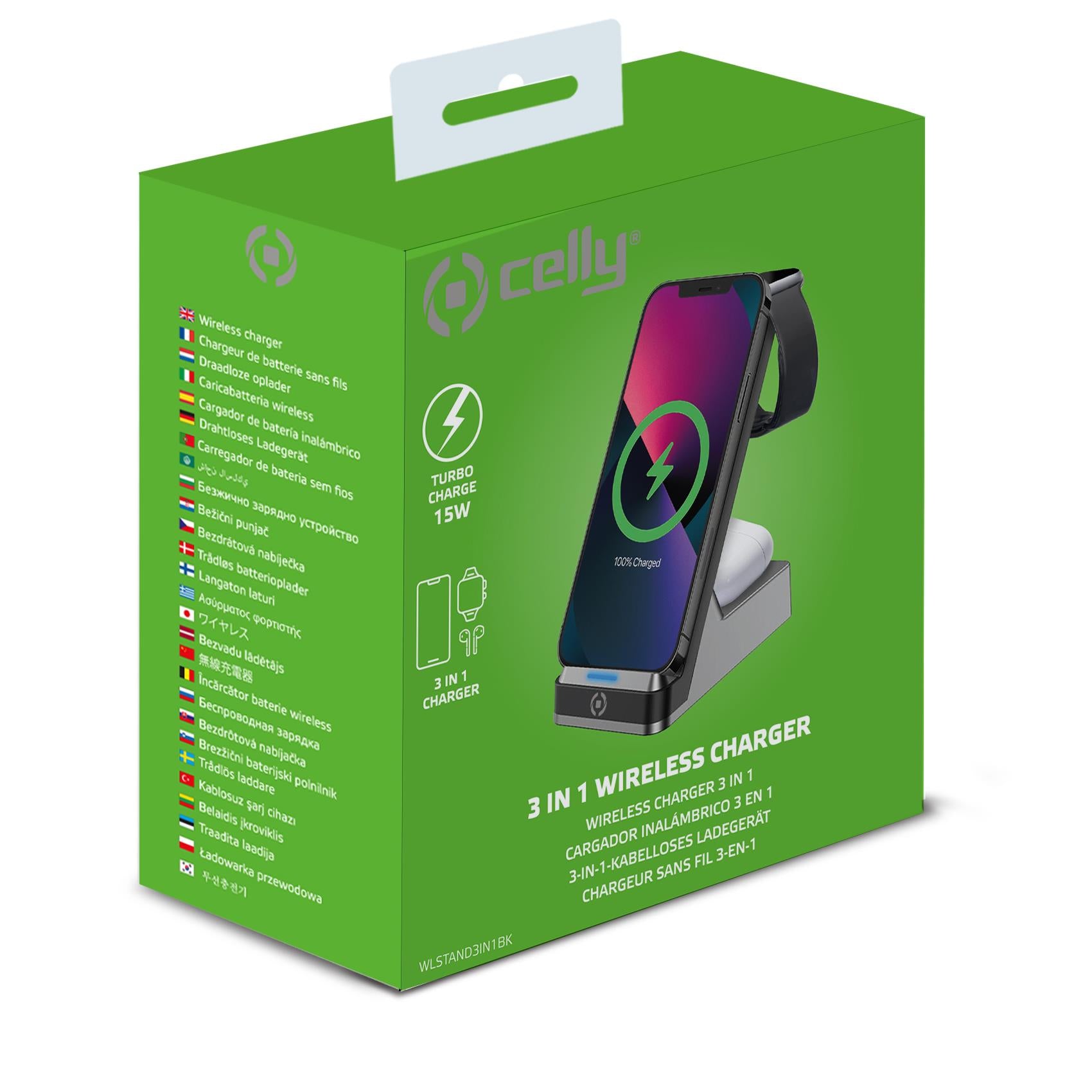 Celly WIRELESS CHARGER STAND 3IN1 BLACK