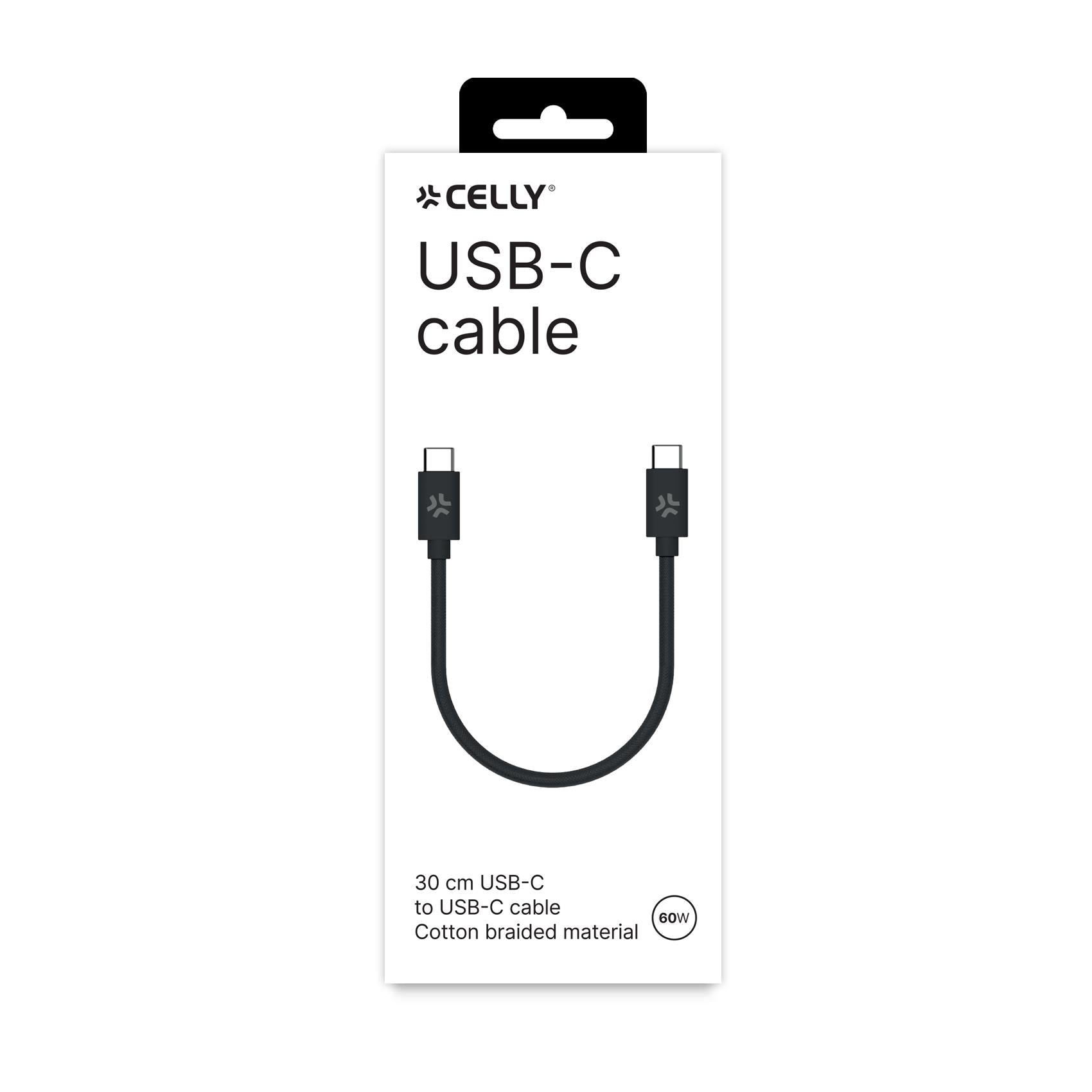 Celly USBCUSBCCOT30 - USB-C to USB-C Cotton Braided Cable 30cm