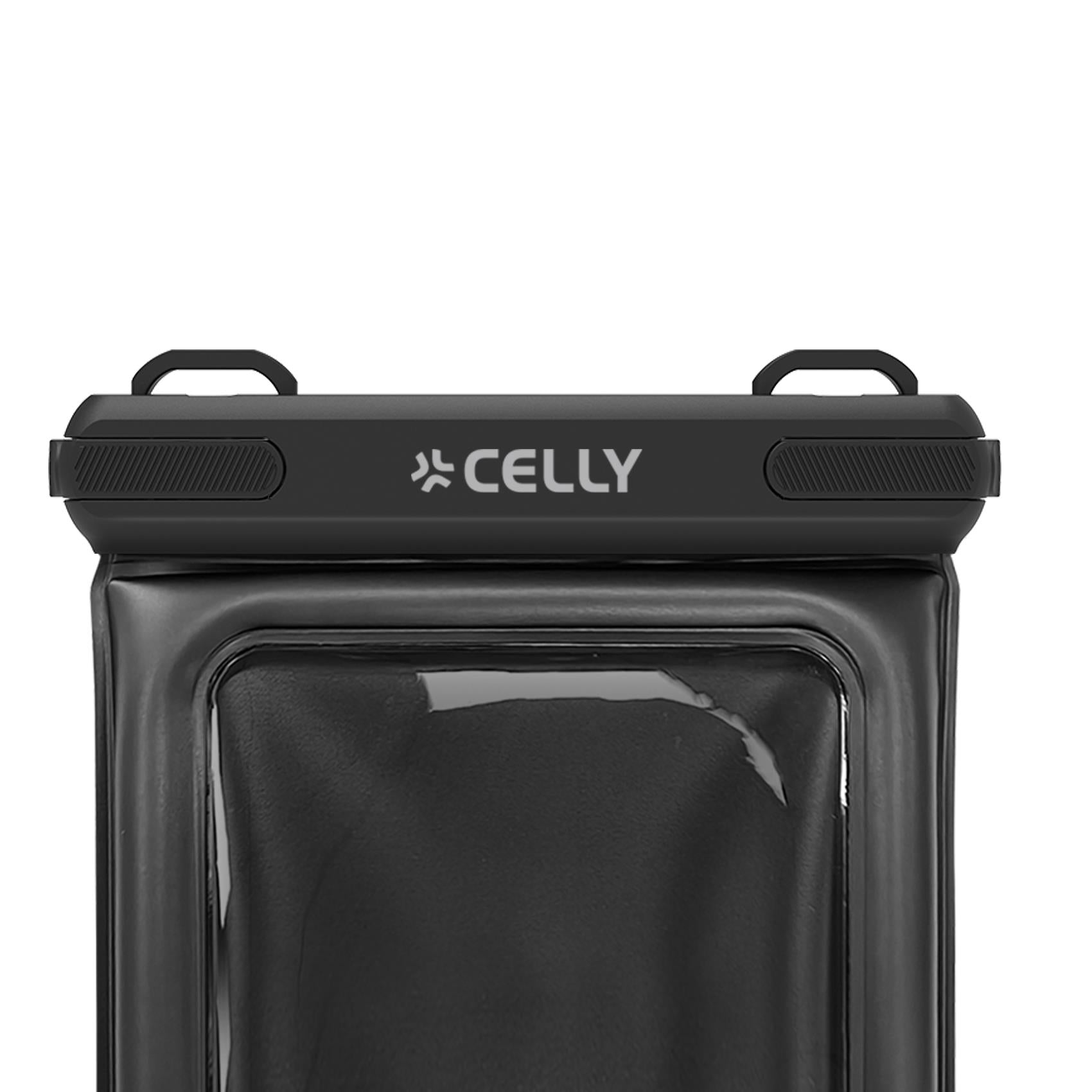 Celly SPLASHBAGFLBK - Floating Waterproof Case for Smartphones up to 7.2", Transparent Design, Airtight Seal, Integrated Neck Strap