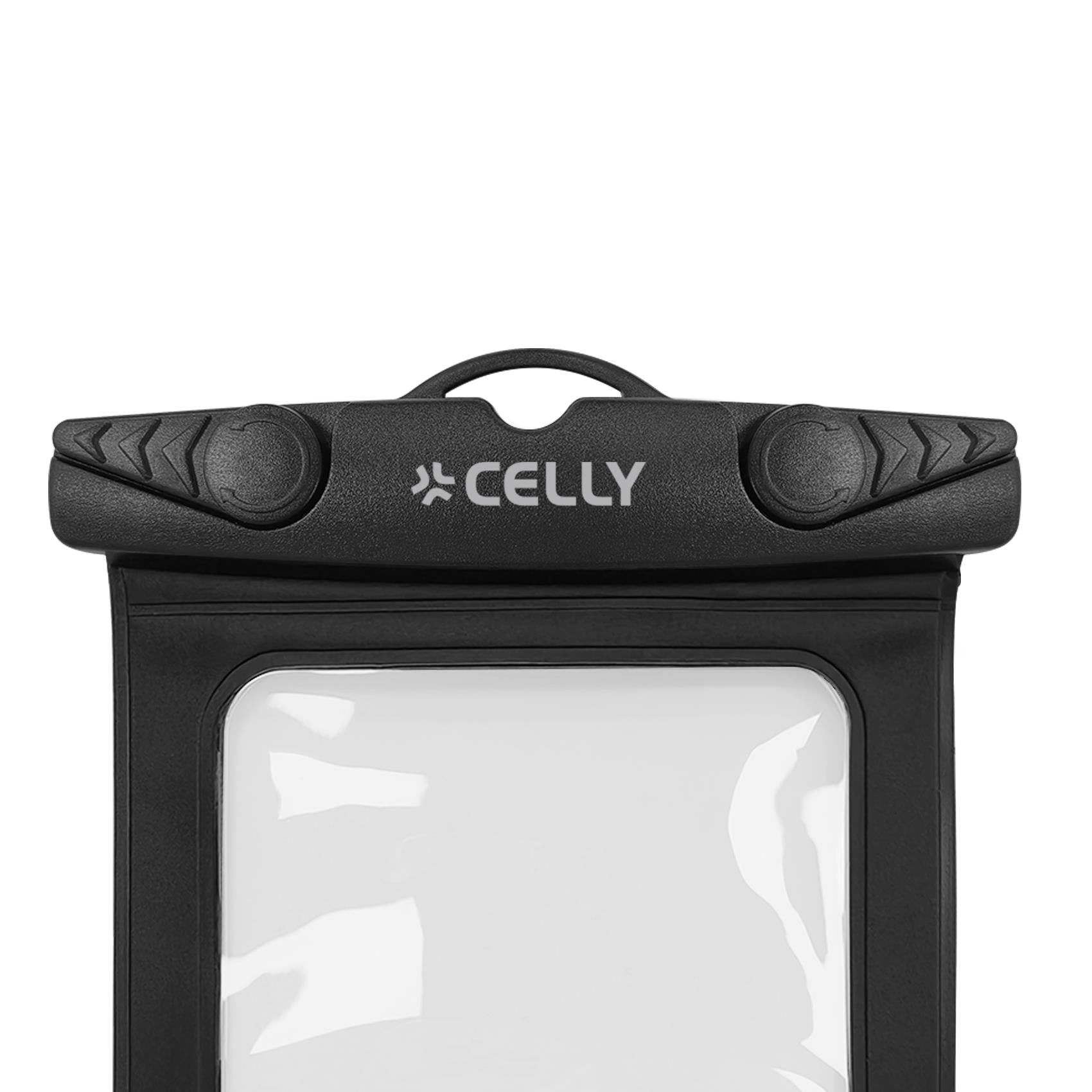 Celly SPLASHBAG26 - Waterproof case for smartphones up to 7" display size, transparent design, hermetic closure, neck strap included