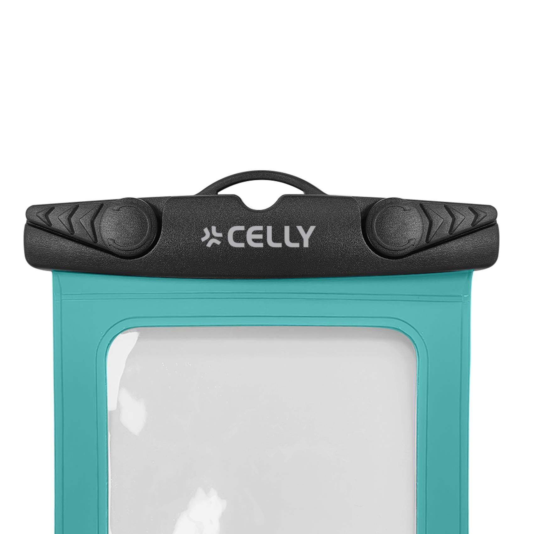 Celly SPLASHBAG26TU- Waterproof case for smartphones up to 7" display size, transparent design, hermetic closure, neck strap included