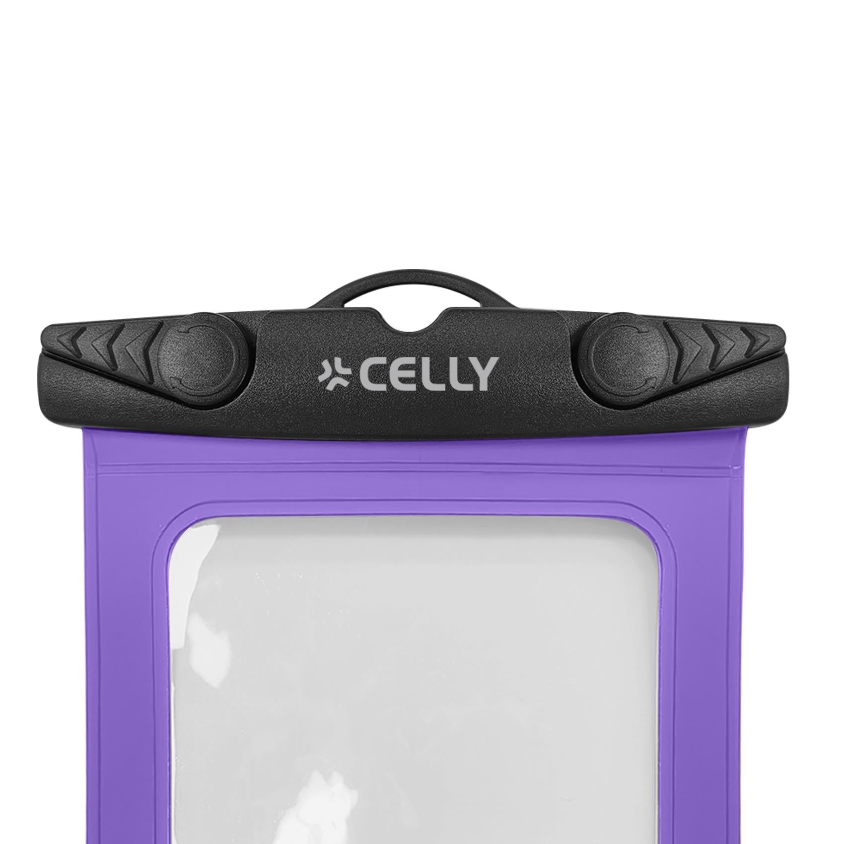 Celly SPLASHBAG26LI - Waterproof case for smartphones up to 7" display size, transparent design, hermetic closure, neck strap included