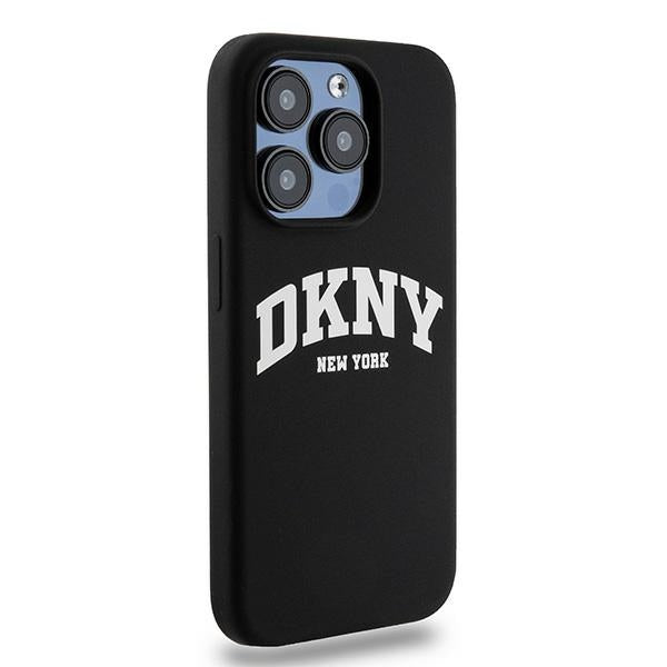 DKNY DKHMP15XSNYACH iPhone 15 Pro Max black hardcase Liquid Silicone White Printed Logo MagSafe