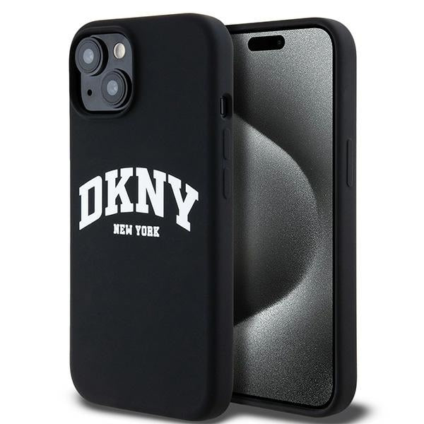 DKNY DKHMP14SSNYACH iPhone 14 / 15 / 13 black hardcase Liquid Silicone White Printed Logo MagSafe