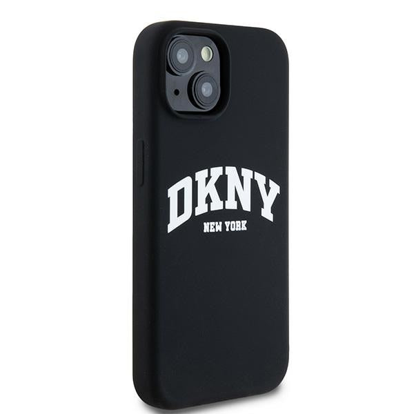 DKNY DKHMP14SSNYACH iPhone 14 / 15 / 13 black hardcase Liquid Silicone White Printed Logo MagSafe