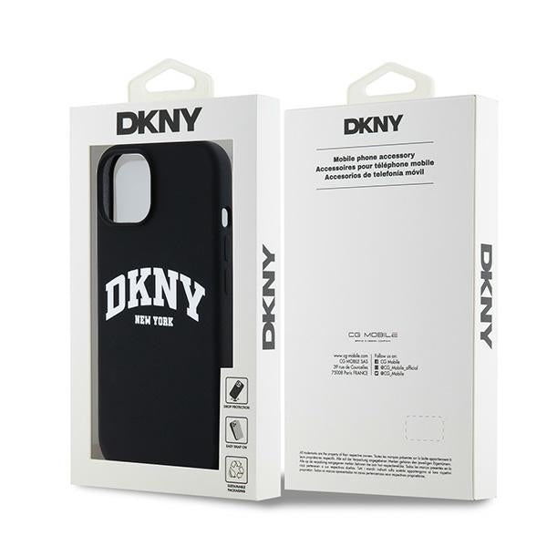 DKNY DKHMP15MSNYACH iPhone 15 Plus / 14 Plus black hardcase Liquid Silicone White Printed Logo MagSafe