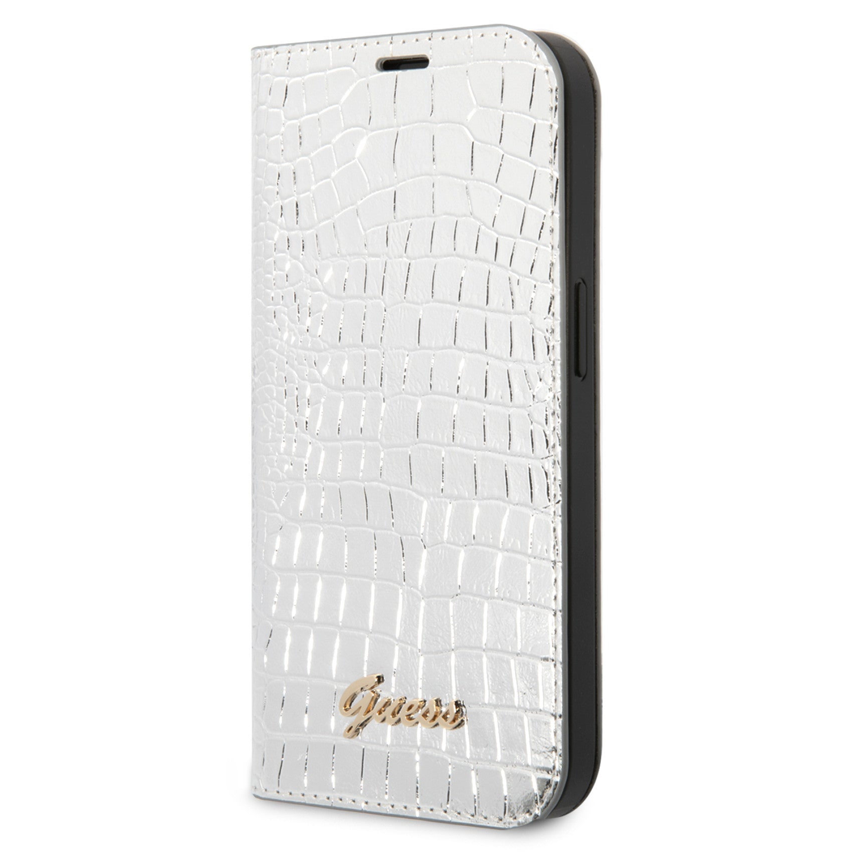 GUESS Apple iPhone 14 / 15 / 13  Book Silver Croco Case