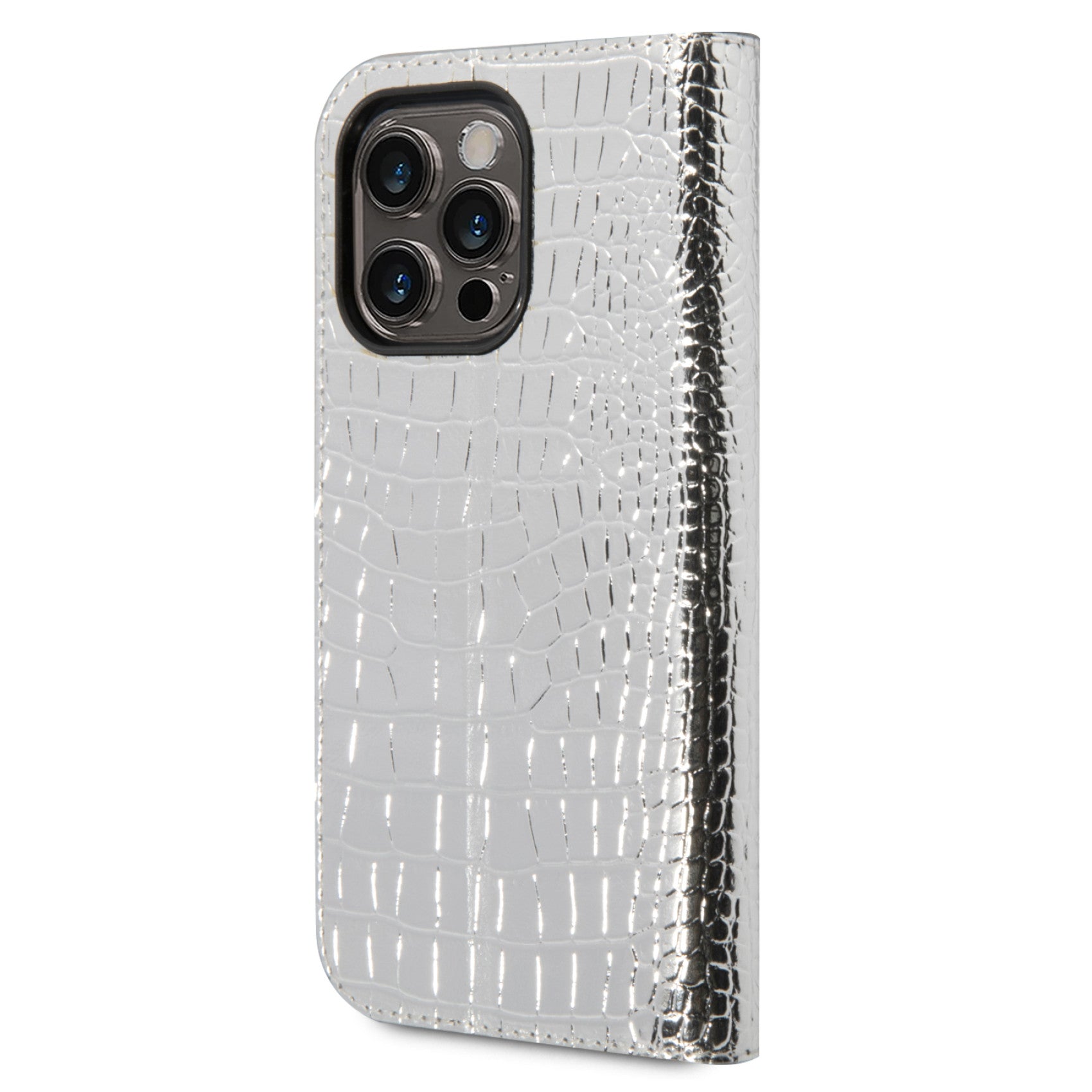 GUESS Apple iPhone 14 / 15 / 13  Book Silver Croco Case