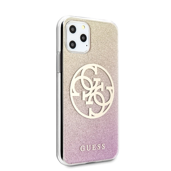 Guess GUHCN58PCUGLPGG iPhone 11 Pro gold pink hard case Glitter Gradient 4G Circle Logo