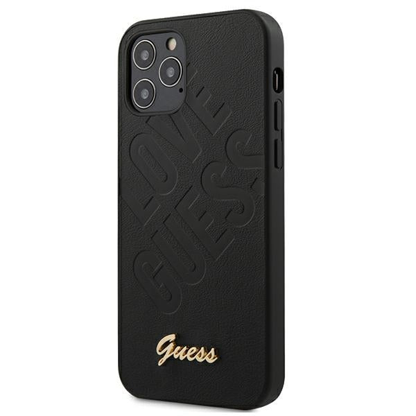 Guess GUHCP12SPUILGBK iPhone 12 mini black hardcase Iridescent Love Script Gold Logo