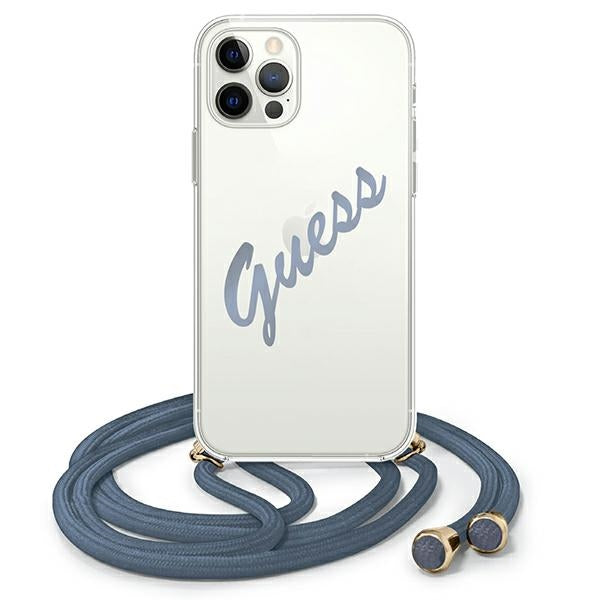 Guess GUHCP12MCRTVSBL iPhone 12/12 Pro Blue hardcase Script Vintage