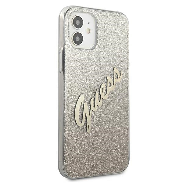 Guess GUHCP12SPCUGLSGO iPhone 12 mini gold hardcase Glitter Gradient Script