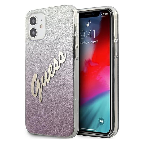 Guess GUHCP12SPCUGLSPI iPhone 12 mini pink hardcase Glitter Gradient Script