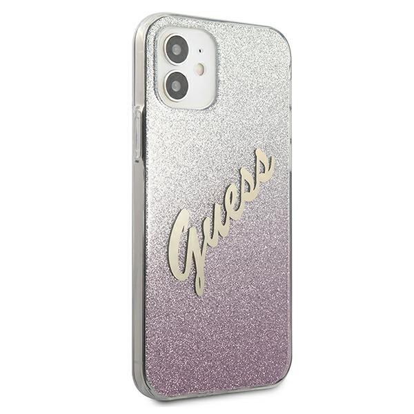 Guess GUHCP12SPCUGLSPI iPhone 12 mini pink hardcase Glitter Gradient Script