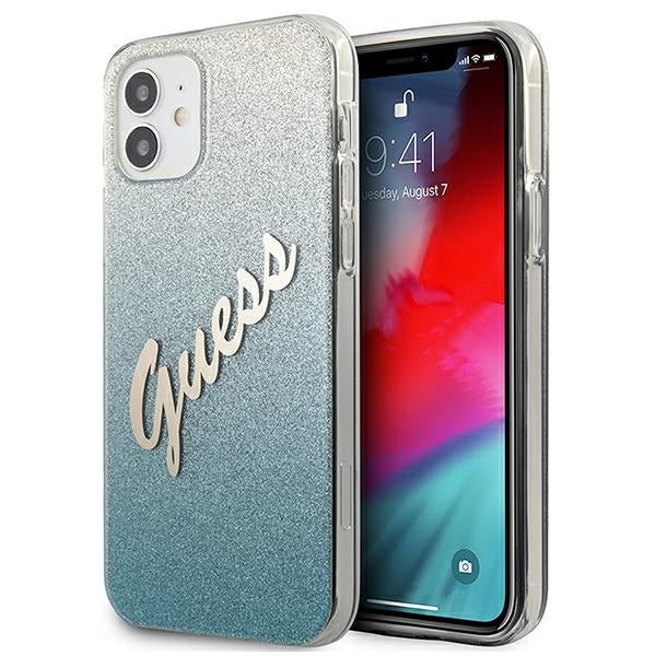 Guess GUHCP12SPCUGLSBL iPhone 12 mini blue hardcase Glitter Gradient Script