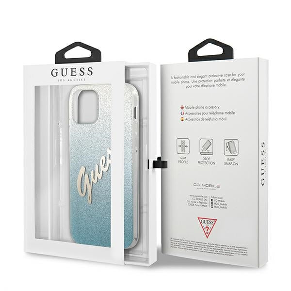 Guess GUHCP12SPCUGLSBL iPhone 12 mini blue hardcase Glitter Gradient Script