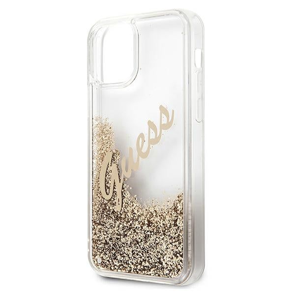 Guess GUHCP12SGLVSGO iPhone 12 mini gold hardcase Glitter Vintage Script