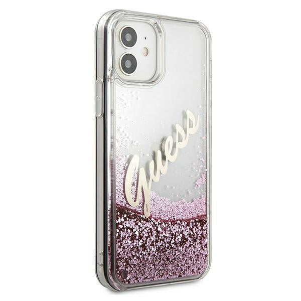 Guess GUHCP12SGLVSPI iPhone 12 mini pink hardcase Glitter Vintage Script