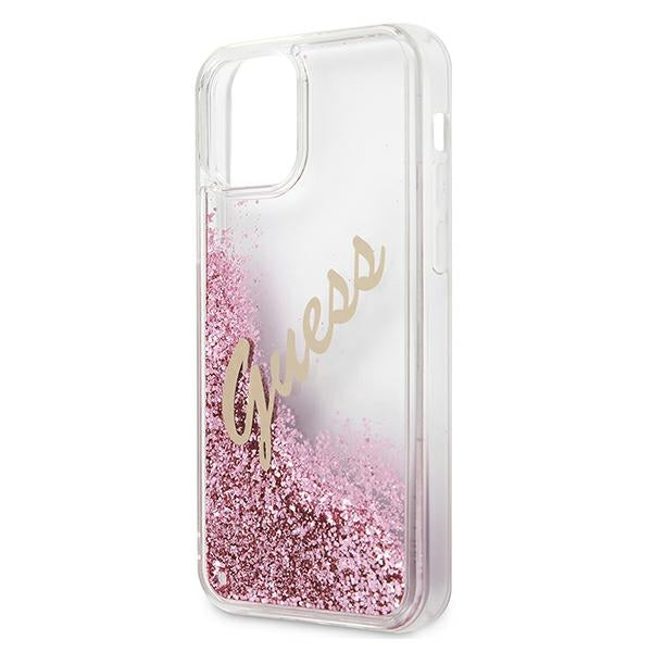 Guess GUHCP12SGLVSPI iPhone 12 mini pink hardcase Glitter Vintage Script