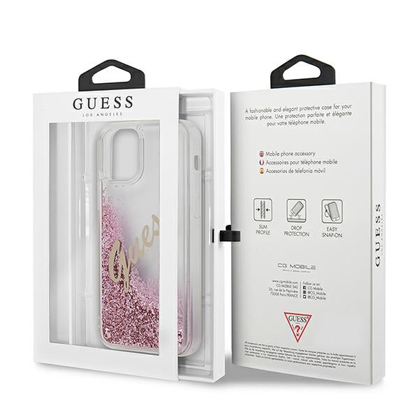 Guess GUHCP12SGLVSPI iPhone 12 mini pink hardcase Glitter Vintage Script