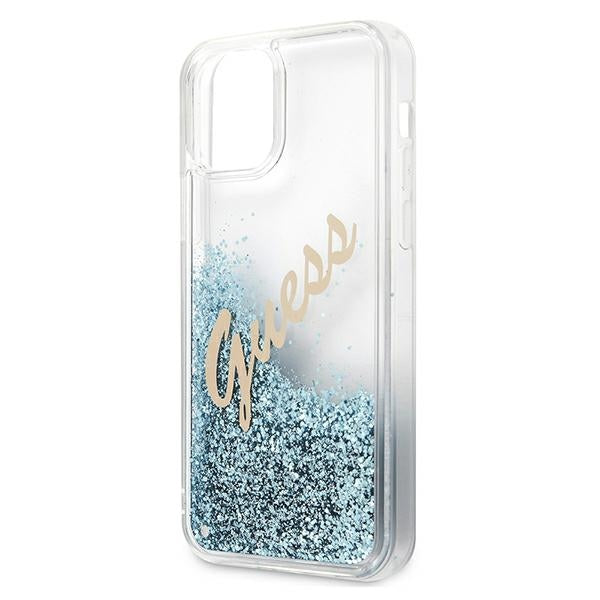 Guess GUHCP12SGLVSBL iPhone 12 mini blue hardcase Glitter Vintage Script