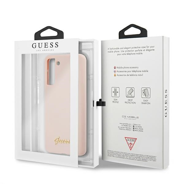 Guess GUHCS21MLSLMGLP S21+ G996 Pink hardcase Silicone Script Metal Logo