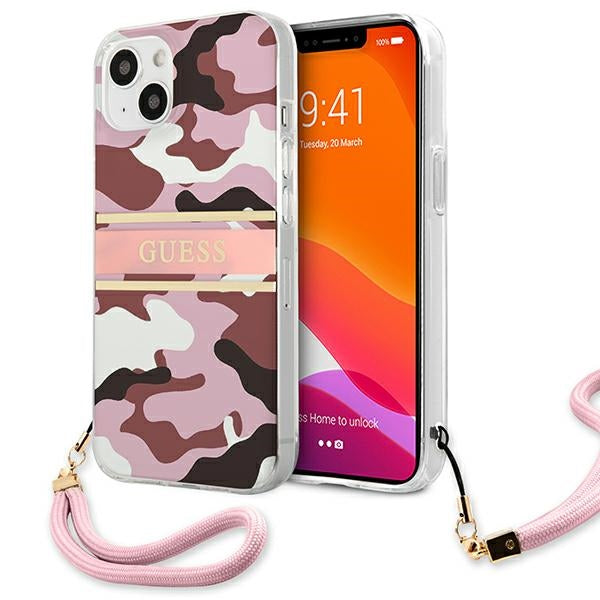 Guess GUHCP13SKCABPI iPhone 13 mini pink hardcase Camo Strap Collection