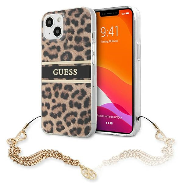 Guess GUHCP13SKBSLEO iPhone 13 mini Leopard hardcase Gold Chain