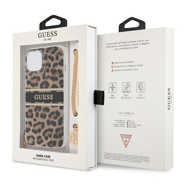 Guess GUHCP13SKBSLEO iPhone 13 mini Leopard hardcase Gold Chain