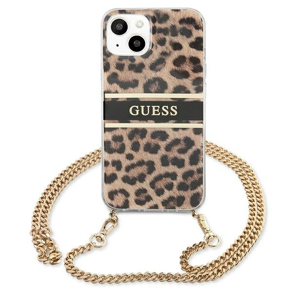 Guess GUHCP13SKBCLE iPhone 13 mini Leopard hardcase Gold Strap