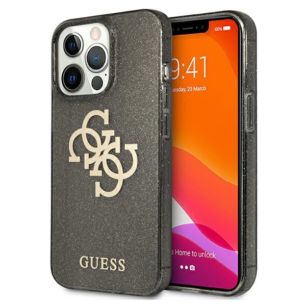 Guess GUHCP13LPCUGL4GBK iPhone 13 Pro black hard case Glitter 4G Big Logo