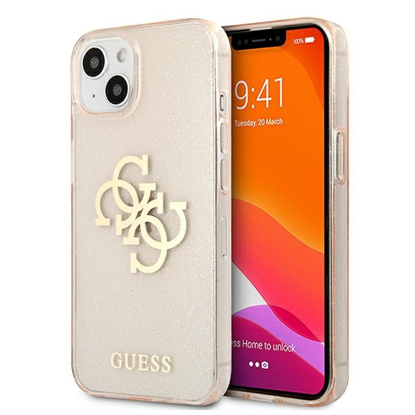 Guess GUHCP13SPCUGL4GGO iPhone 13 mini Gold hard case Glitter 4G Big Logo