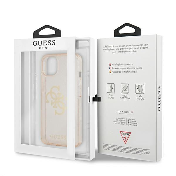 Guess GUHCP13SPCUGL4GGO iPhone 13 mini Gold hard case Glitter 4G Big Logo