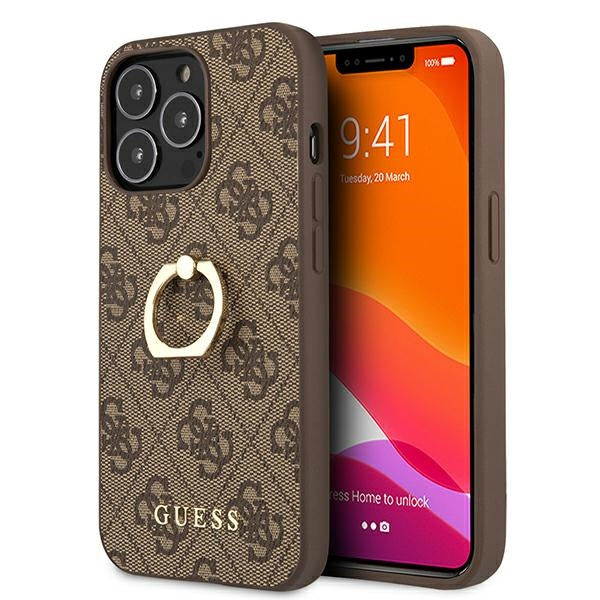 Guess GUHCP13L4GMRBR iPhone 13 Pro brown hardcase 4G with ring stand