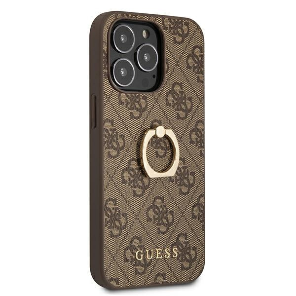 Guess GUHCP13L4GMRBR iPhone 13 Pro brown hardcase 4G with ring stand