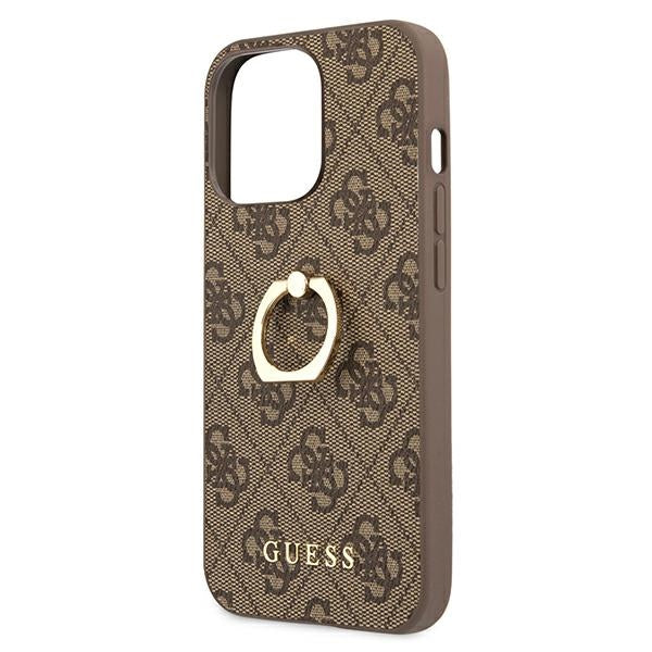 Guess GUHCP13L4GMRBR iPhone 13 Pro brown hardcase 4G with ring stand