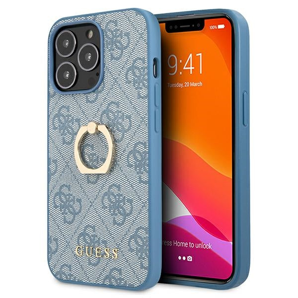 Guess GUHCP13L4GMRBL iPhone 13 Pro blue hardcase 4G with ring stand