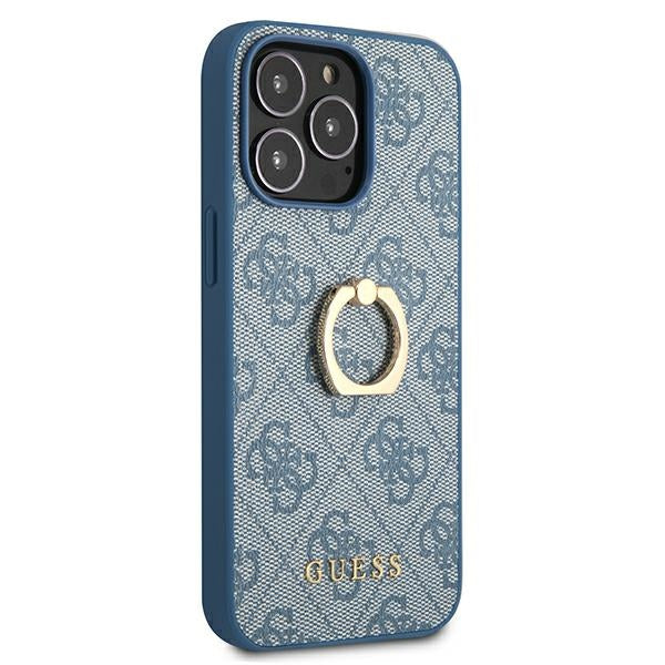 Guess GUHCP13L4GMRBL iPhone 13 Pro blue hardcase 4G with ring stand