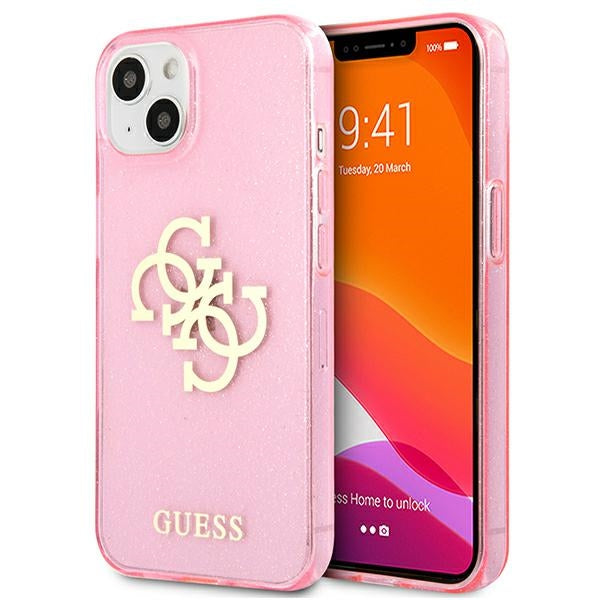 Guess GUHCP13SPCUGL4GPI iPhone 13 mini pink hard case Glitter 4G Big Logo