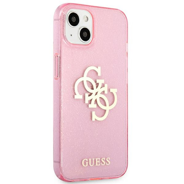 Guess GUHCP13SPCUGL4GPI iPhone 13 mini pink hard case Glitter 4G Big Logo