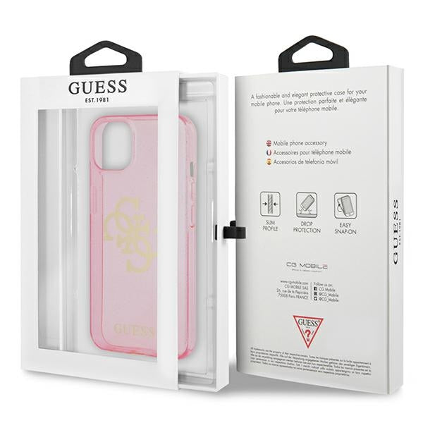 Guess GUHCP13SPCUGL4GPI iPhone 13 mini pink hard case Glitter 4G Big Logo