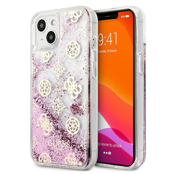 Guess GUHCP13SLGPEPI iPhone 13 mini pink hardcase Peony Liquid Glitter