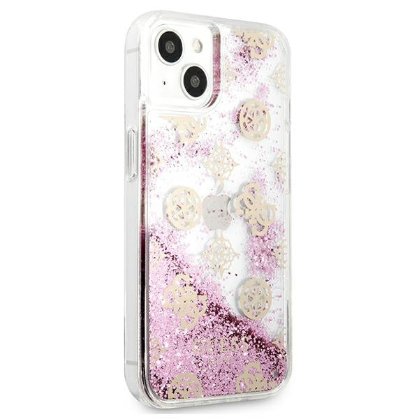 Guess GUHCP13SLGPEPI iPhone 13 mini pink hardcase Peony Liquid Glitter