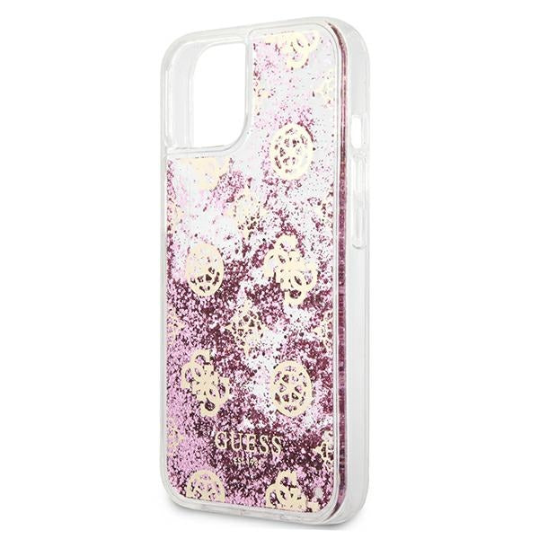 Guess GUHCP13SLGPEPI iPhone 13 mini pink hardcase Peony Liquid Glitter