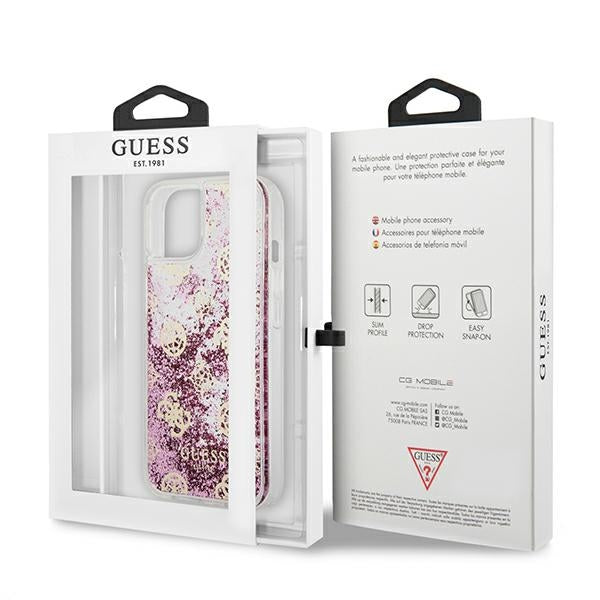 Guess GUHCP13SLGPEPI iPhone 13 mini pink hardcase Peony Liquid Glitter