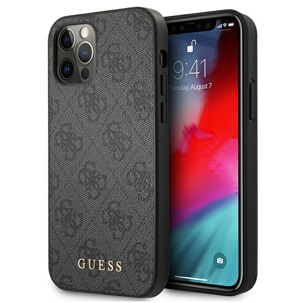 Guess GUHCP12MG4GFGR iPhone 12 / 12 Pro Grey hard case 4G Metal Gold Logo