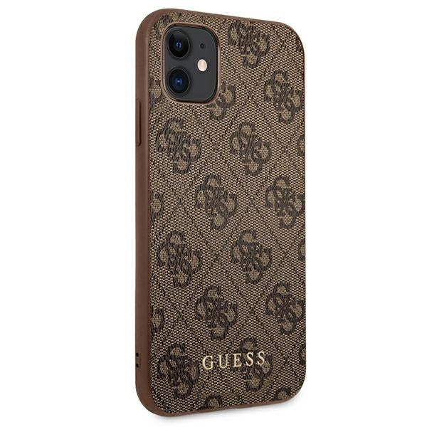 Guess GUHCN61G4GFBR iPhone 11 / Xr brown hard case 4G Metal Gold Logo