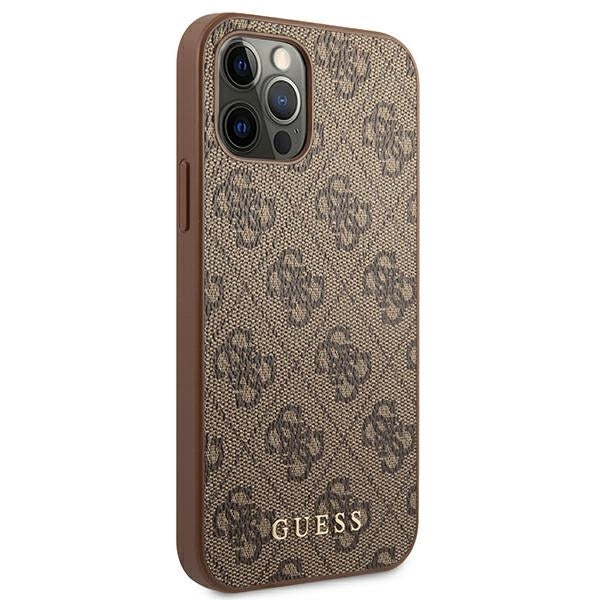 Guess GUHCP12MG4GFBR iPhone 12 / 12 Pro brown hard case 4G Metal Gold Logo