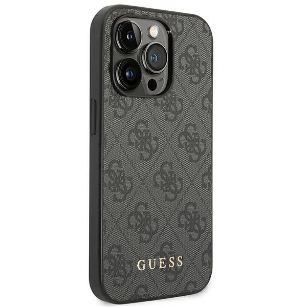 Guess GUHCP14LG4GFGR iPhone 14 Pro grey hard case 4G Metal Gold Logo